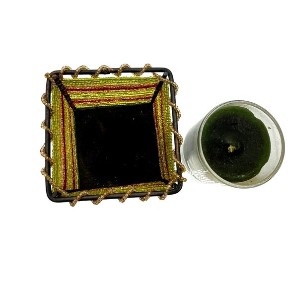 Multicolor Beaded Votive Tea Light Candle Holder With Green Candle Home Decor - Picture 5 of 8